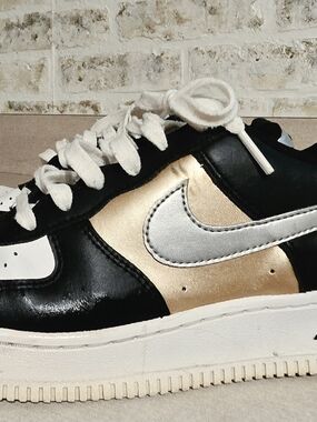 Nike Af1 Kids Black Gold Silver Low-Top Sneakers